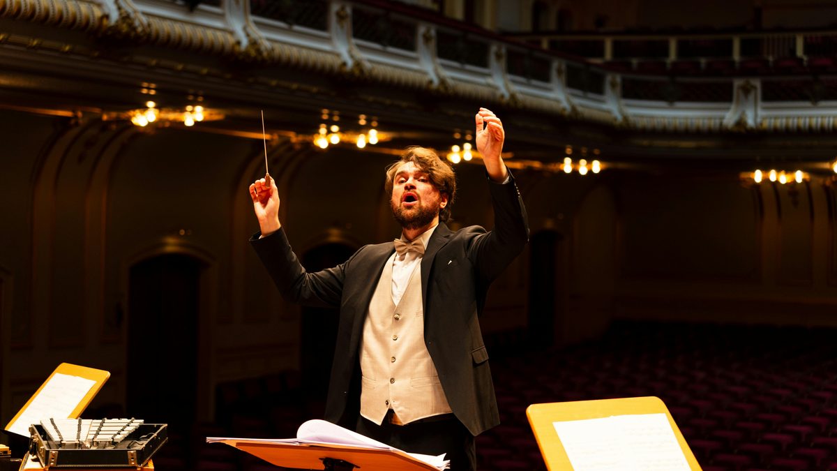 A conductor directing an orchestra — orchestrating many agents to work together